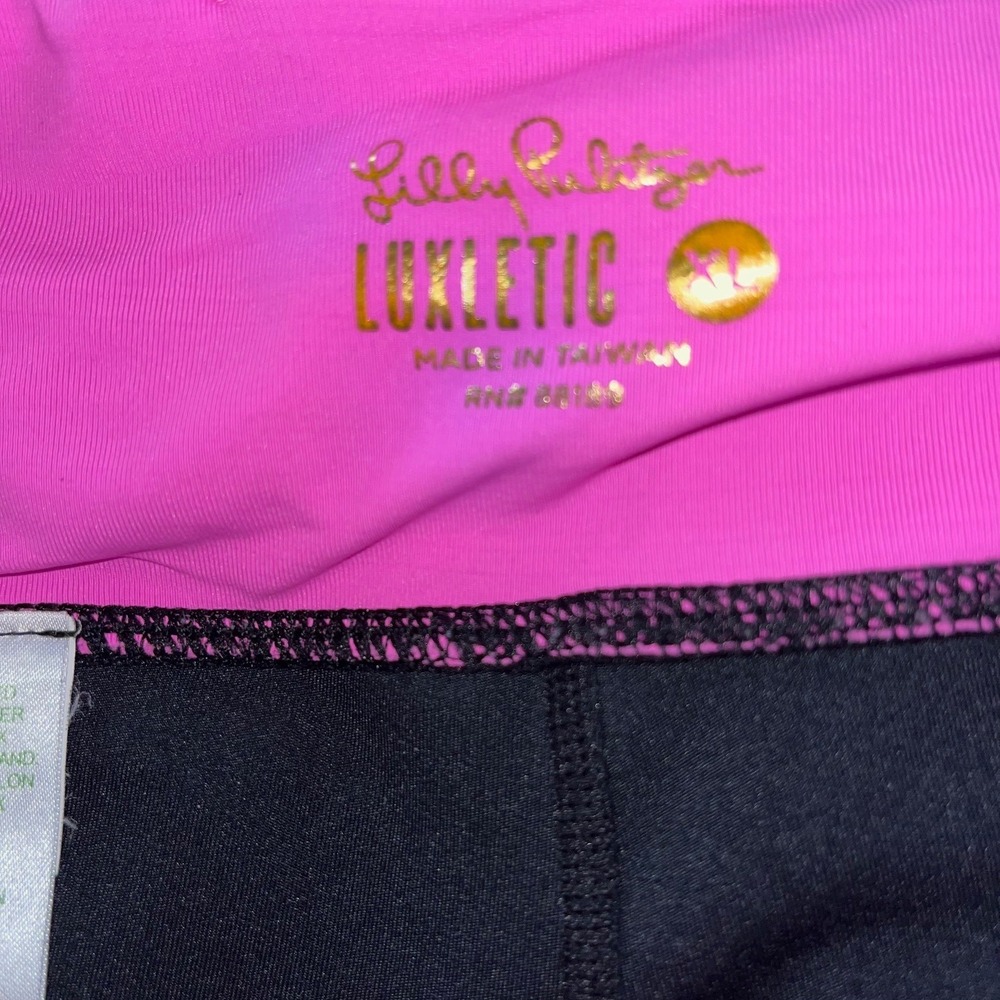 Lilly Pulitzer Luxletic Leggings Womens XL Black Excellent Mesh Pocket Crop